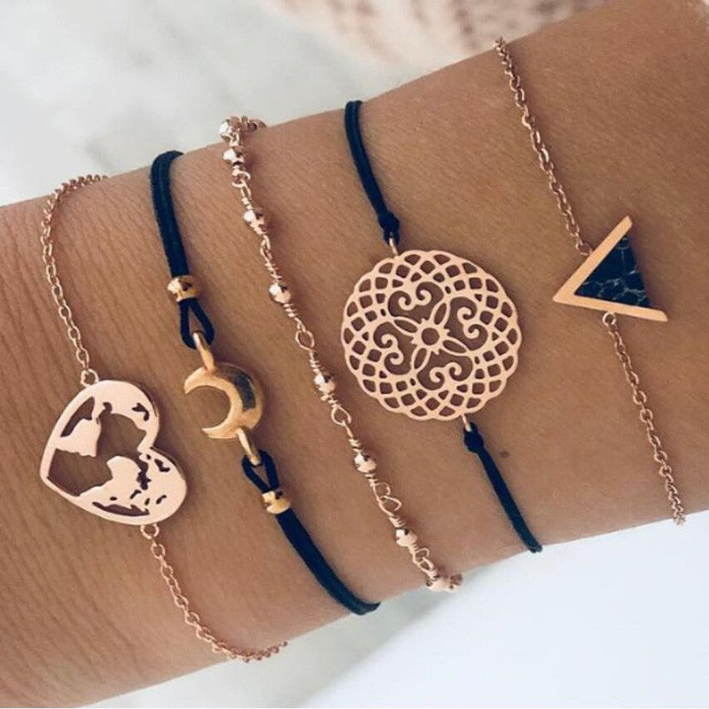 Novo boêmio amor coração mapa pulseiras conjunto para mulheres contas de cris