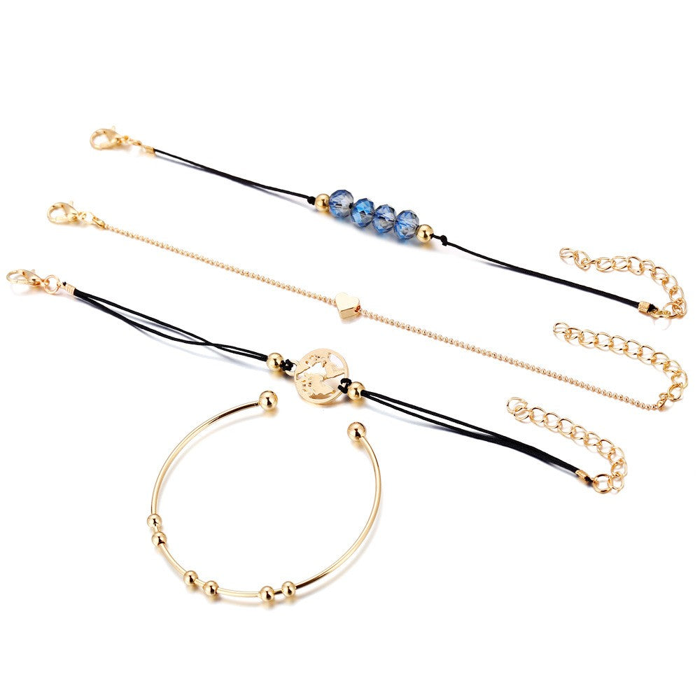 Novo boêmio amor coração mapa pulseiras conjunto para mulheres contas de cris