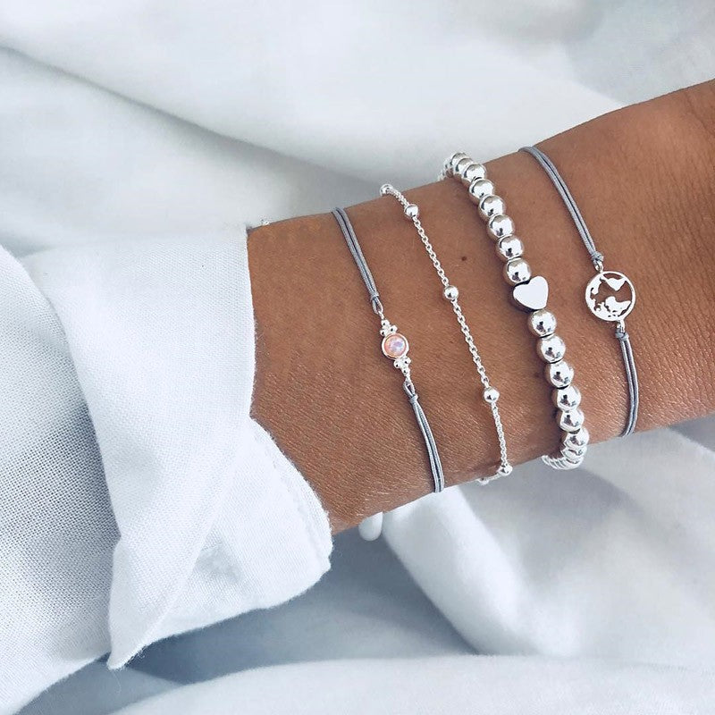 Novo boêmio amor coração mapa pulseiras conjunto para mulheres contas de cris