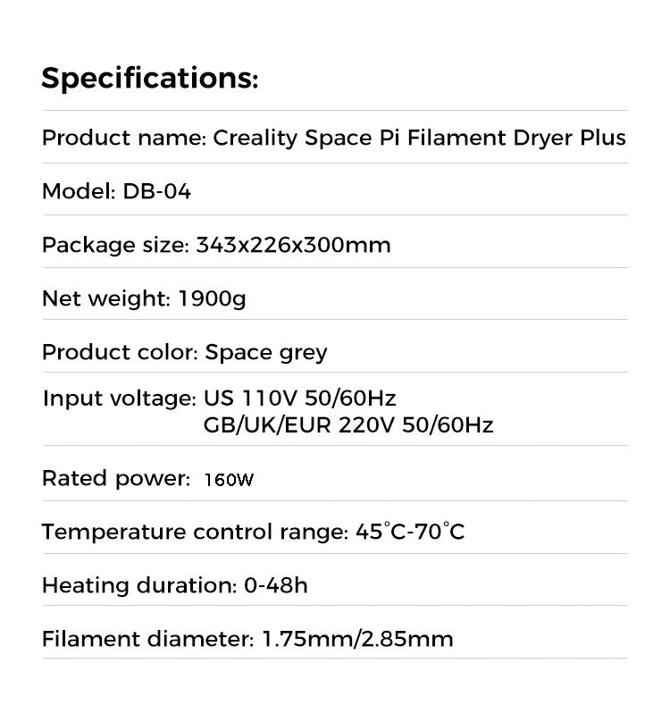 Secador de filamento Creality Space Pi 160W mais capacidade de dois rolos atuali