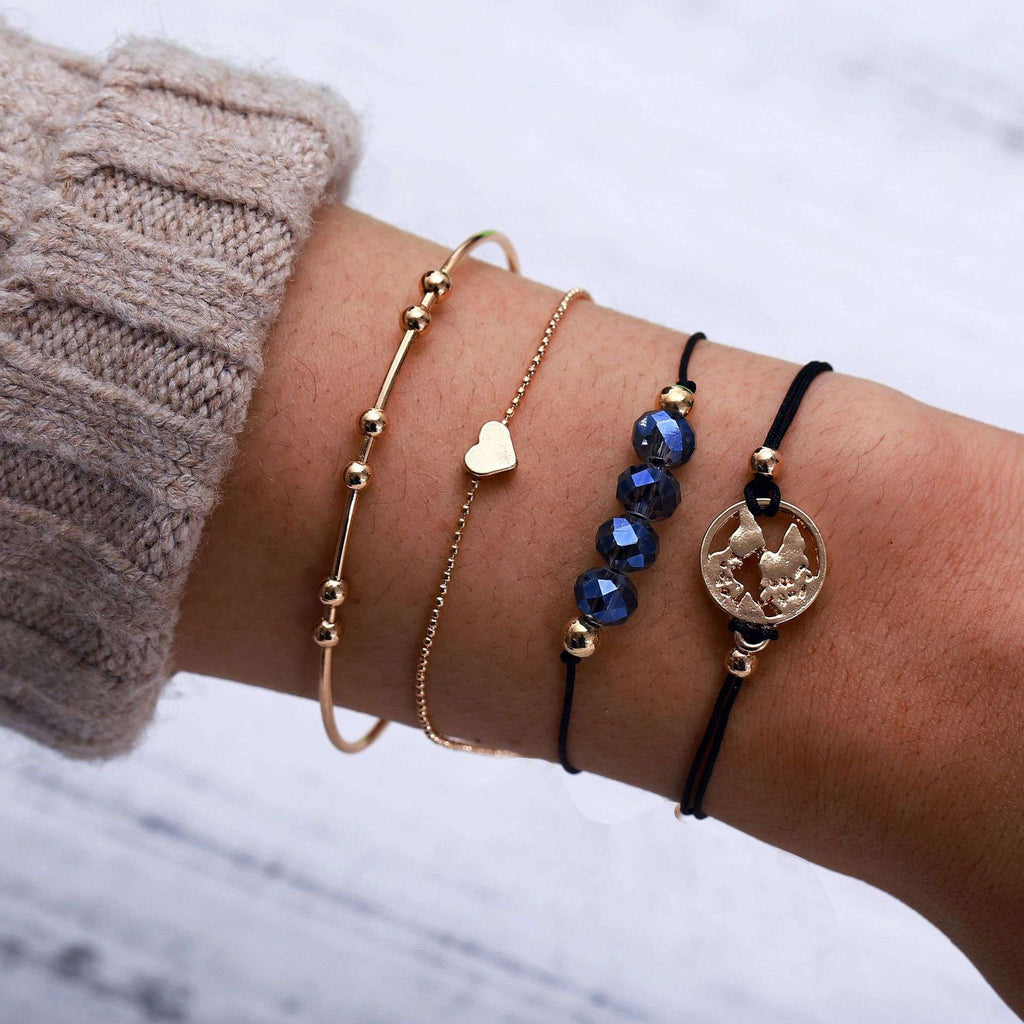 Novo boêmio amor coração mapa pulseiras conjunto para mulheres contas de cris