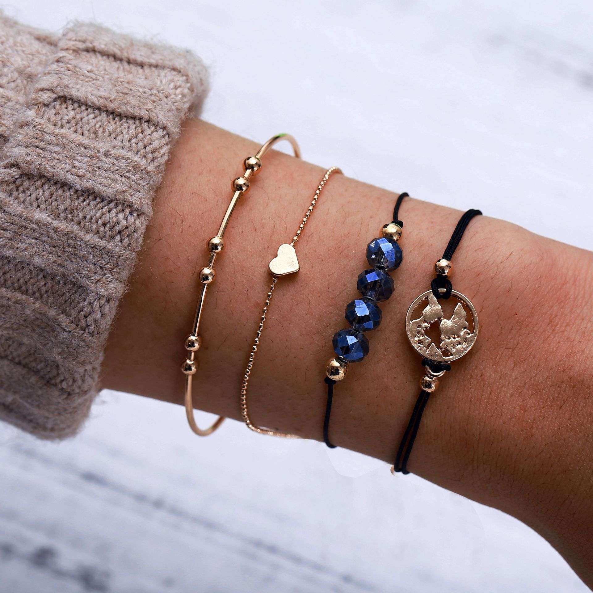 Novo boêmio amor coração mapa pulseiras conjunto para mulheres contas de cris