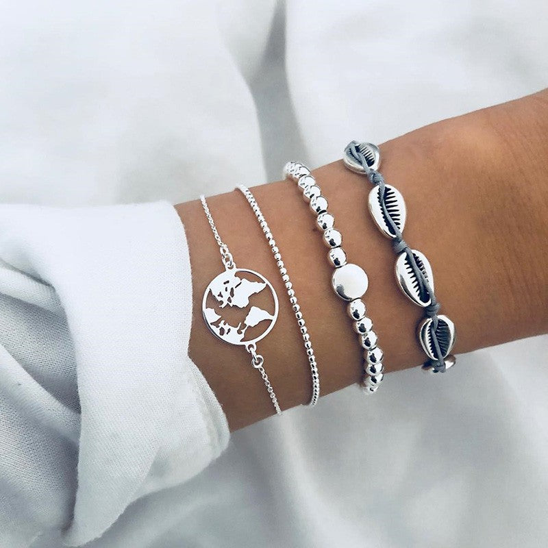 Novo boêmio amor coração mapa pulseiras conjunto para mulheres contas de cris