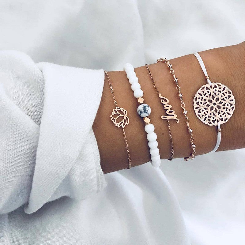 Novo boêmio amor coração mapa pulseiras conjunto para mulheres contas de cris