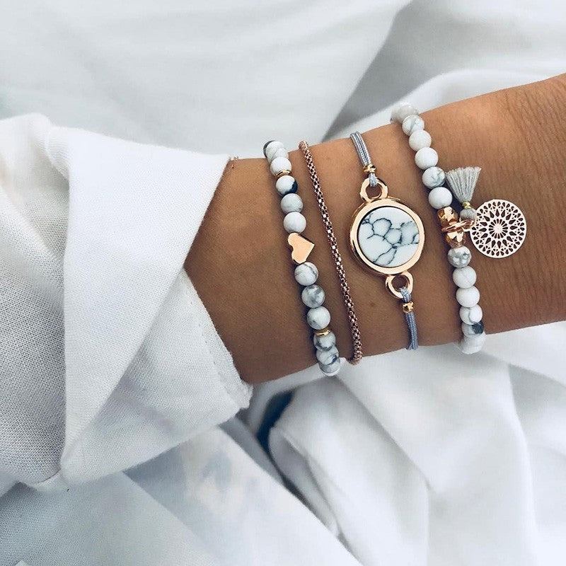 Novo boêmio amor coração mapa pulseiras conjunto para mulheres contas de cris