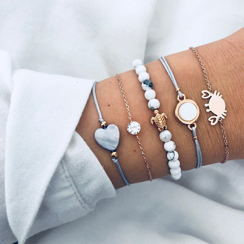 Novo boêmio amor coração mapa pulseiras conjunto para mulheres contas de cris