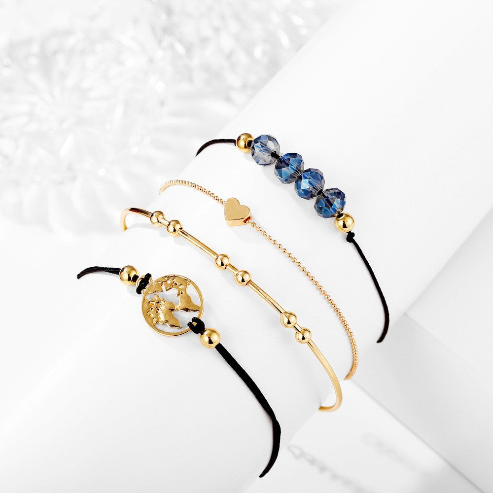 Novo boêmio amor coração mapa pulseiras conjunto para mulheres contas de cris