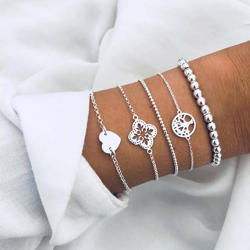 Novo boêmio amor coração mapa pulseiras conjunto para mulheres contas de cris