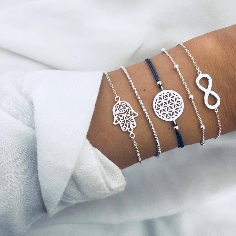 Novo boêmio amor coração mapa pulseiras conjunto para mulheres contas de cris