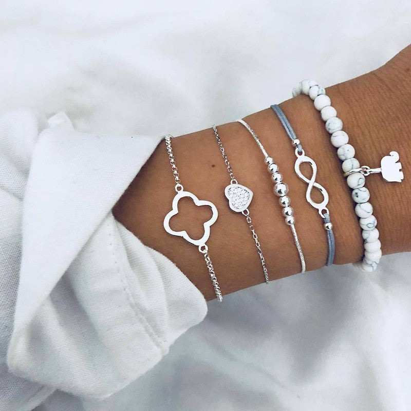 Novo boêmio amor coração mapa pulseiras conjunto para mulheres contas de cris