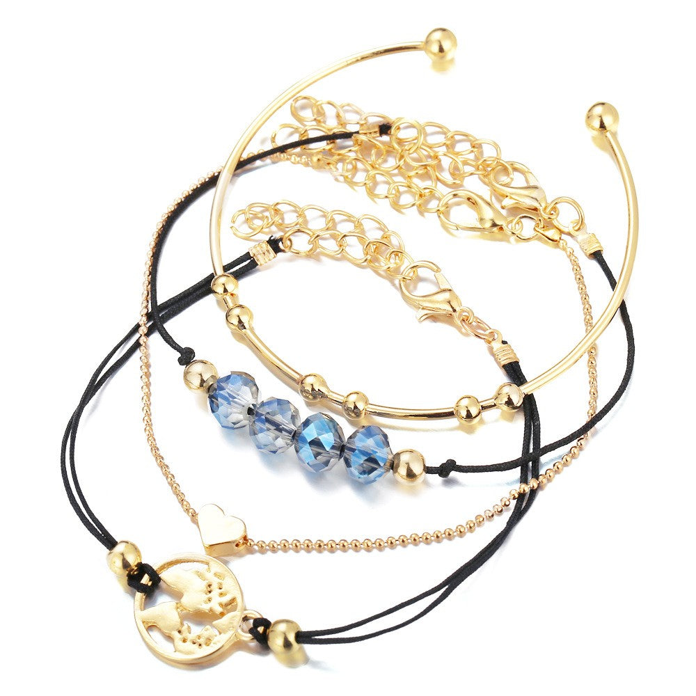 Novo boêmio amor coração mapa pulseiras conjunto para mulheres contas de cris