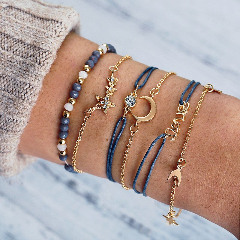 Novo boêmio amor coração mapa pulseiras conjunto para mulheres contas de cris