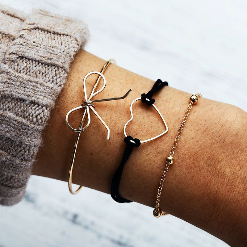 Novo boêmio amor coração mapa pulseiras conjunto para mulheres contas de cris