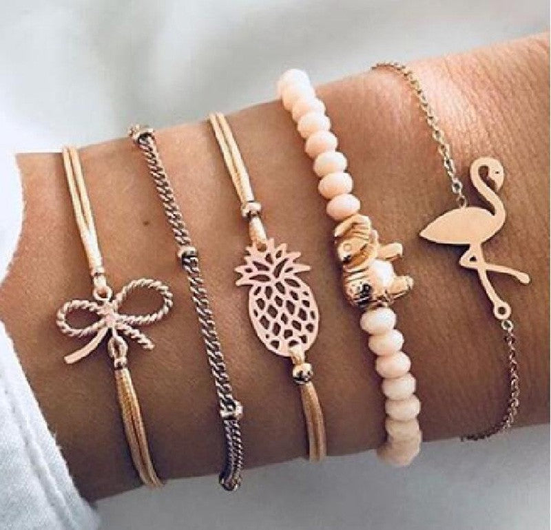 Novo boêmio amor coração mapa pulseiras conjunto para mulheres contas de cris