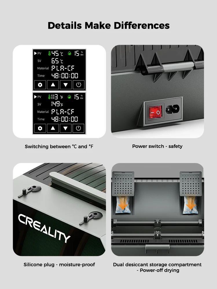 Secador de filamento Creality Space Pi 160W mais capacidade de dois rolos atuali