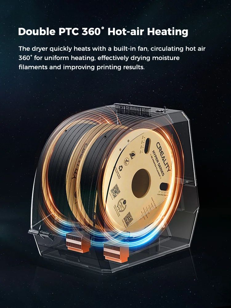 Secador de filamento Creality Space Pi 160W mais capacidade de dois rolos atuali