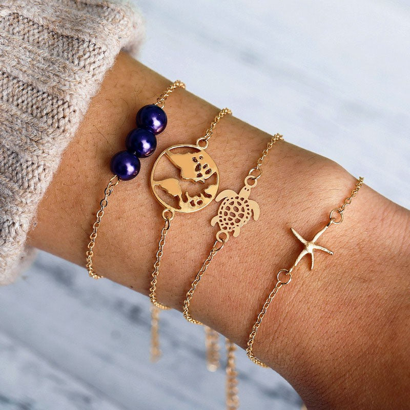 Novo boêmio amor coração mapa pulseiras conjunto para mulheres contas de cris