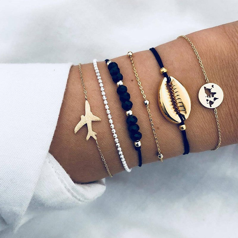 Novo boêmio amor coração mapa pulseiras conjunto para mulheres contas de cris
