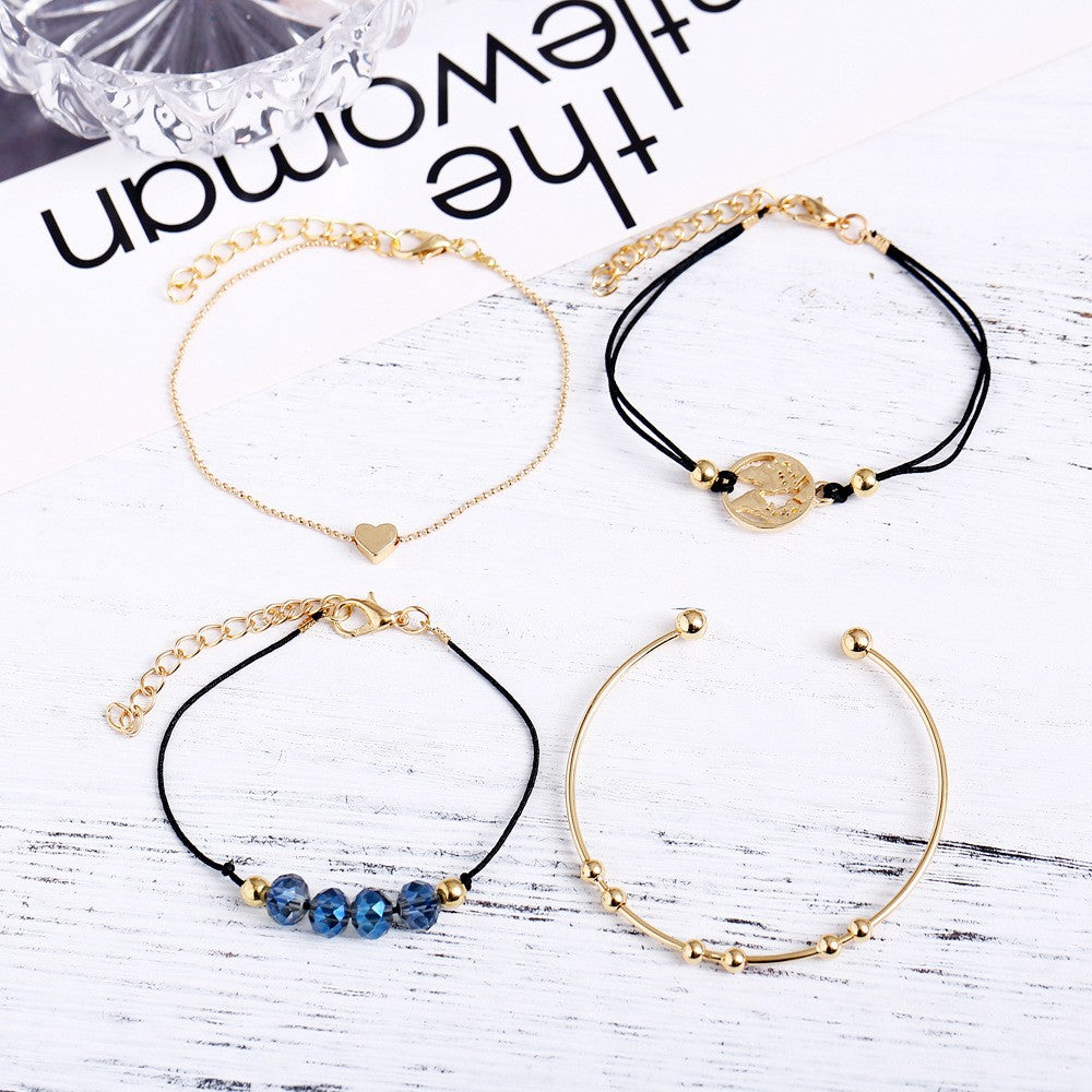Novo boêmio amor coração mapa pulseiras conjunto para mulheres contas de cris