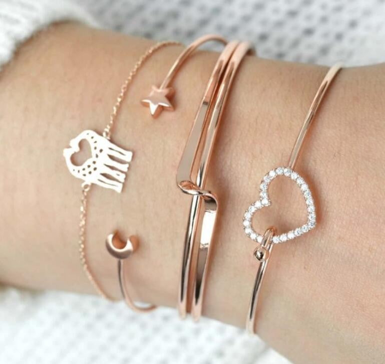 Novo boêmio amor coração mapa pulseiras conjunto para mulheres contas de cris