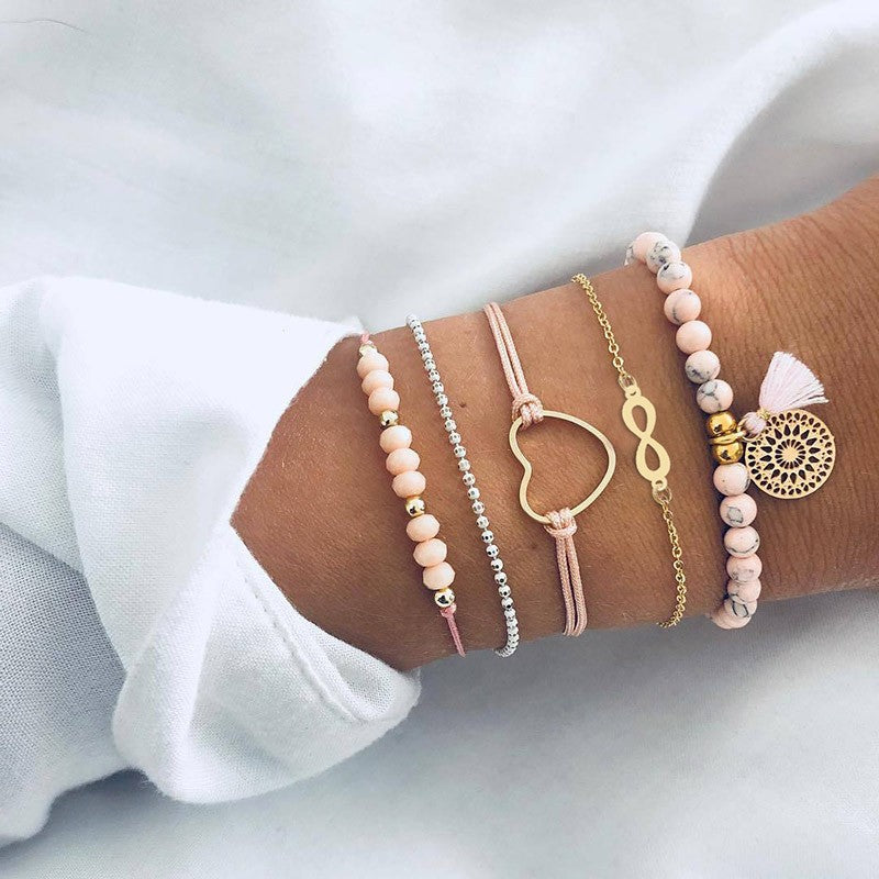Novo boêmio amor coração mapa pulseiras conjunto para mulheres contas de cris
