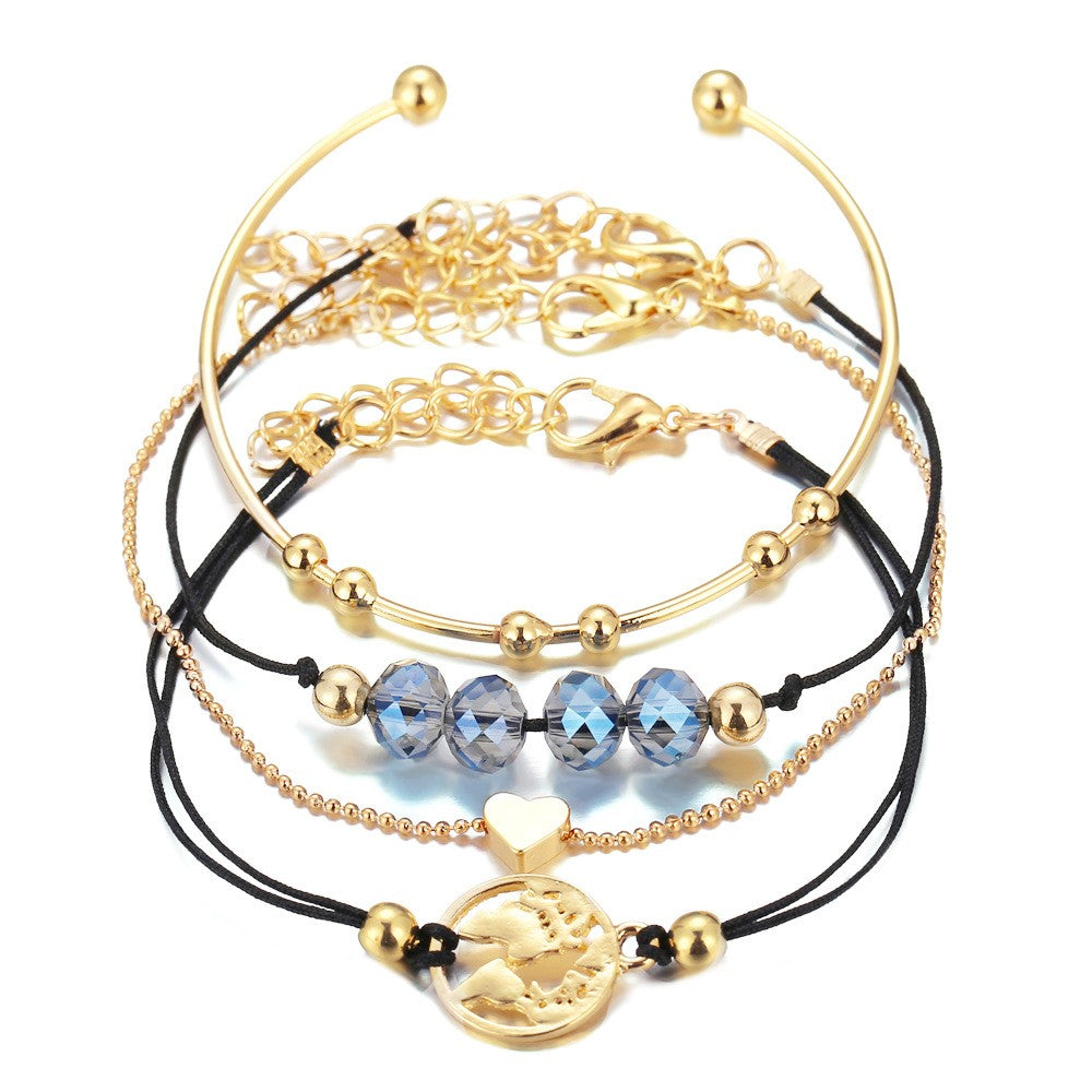 Novo boêmio amor coração mapa pulseiras conjunto para mulheres contas de cris