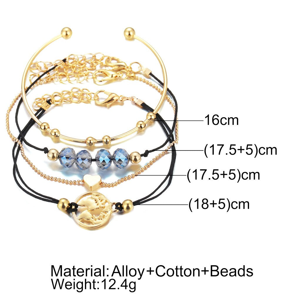 Novo boêmio amor coração mapa pulseiras conjunto para mulheres contas de cris